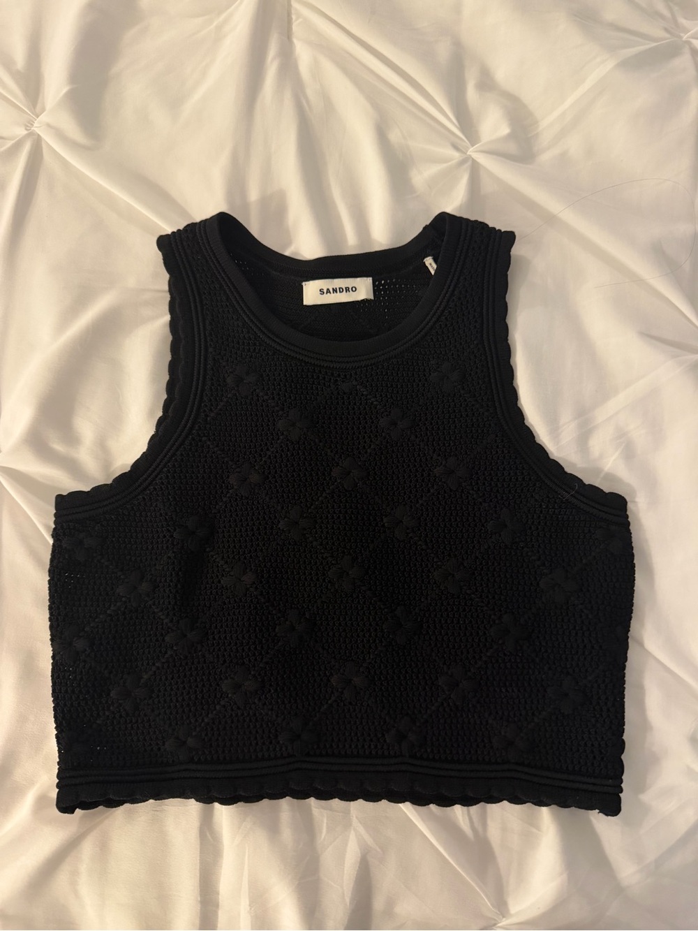 Sandro Black Textured Knit Cropped Tank